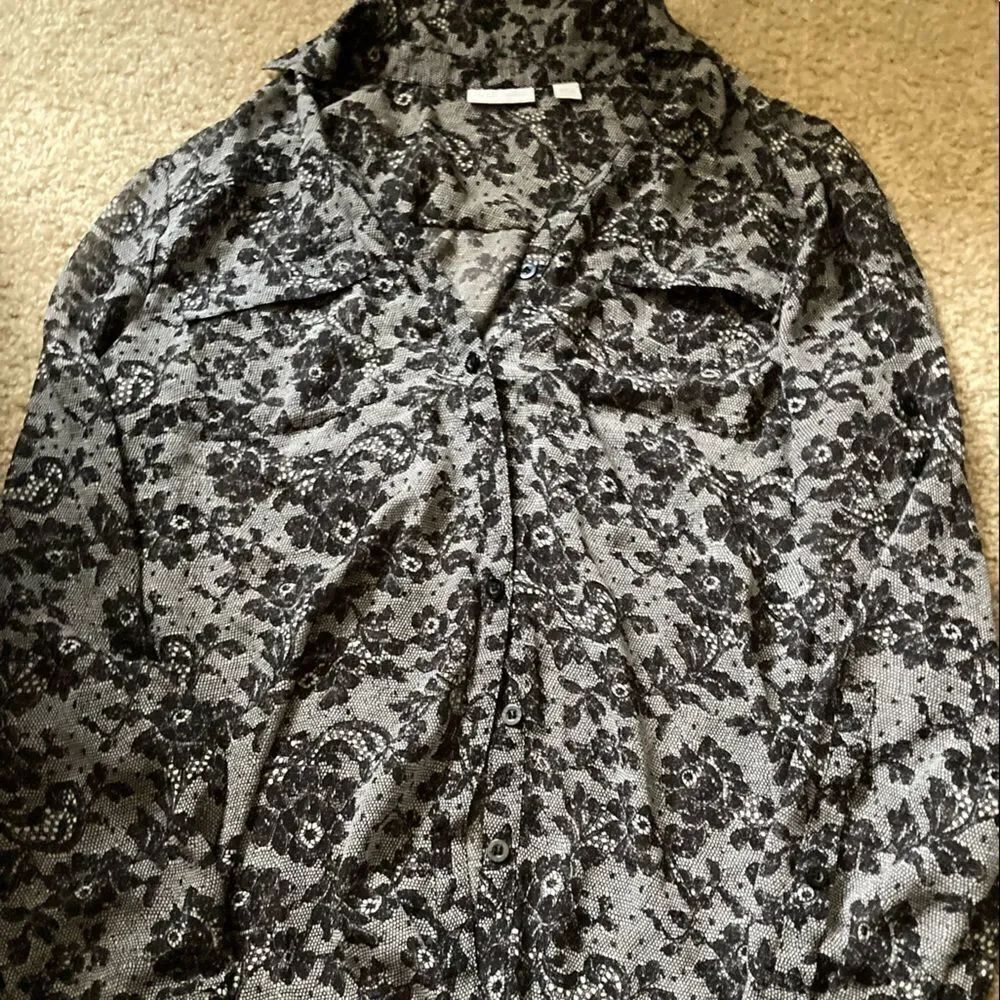 Womens New York & Company Long Sleeve Floral Button Down Dress Blouse